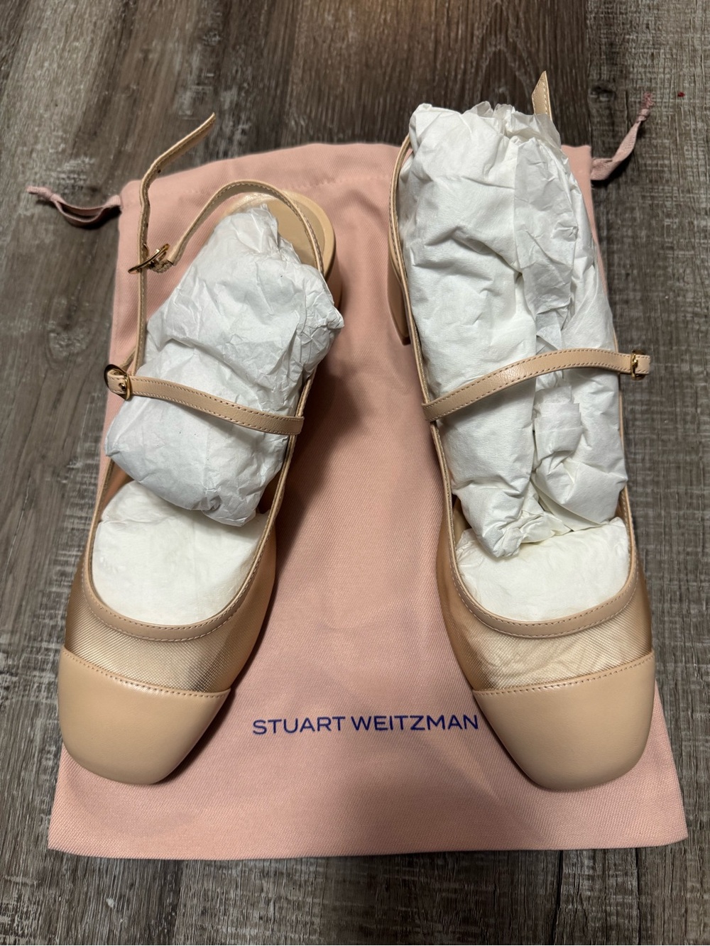 Stuart Weitzman Beige/Nude Leather Mary Jane Flats